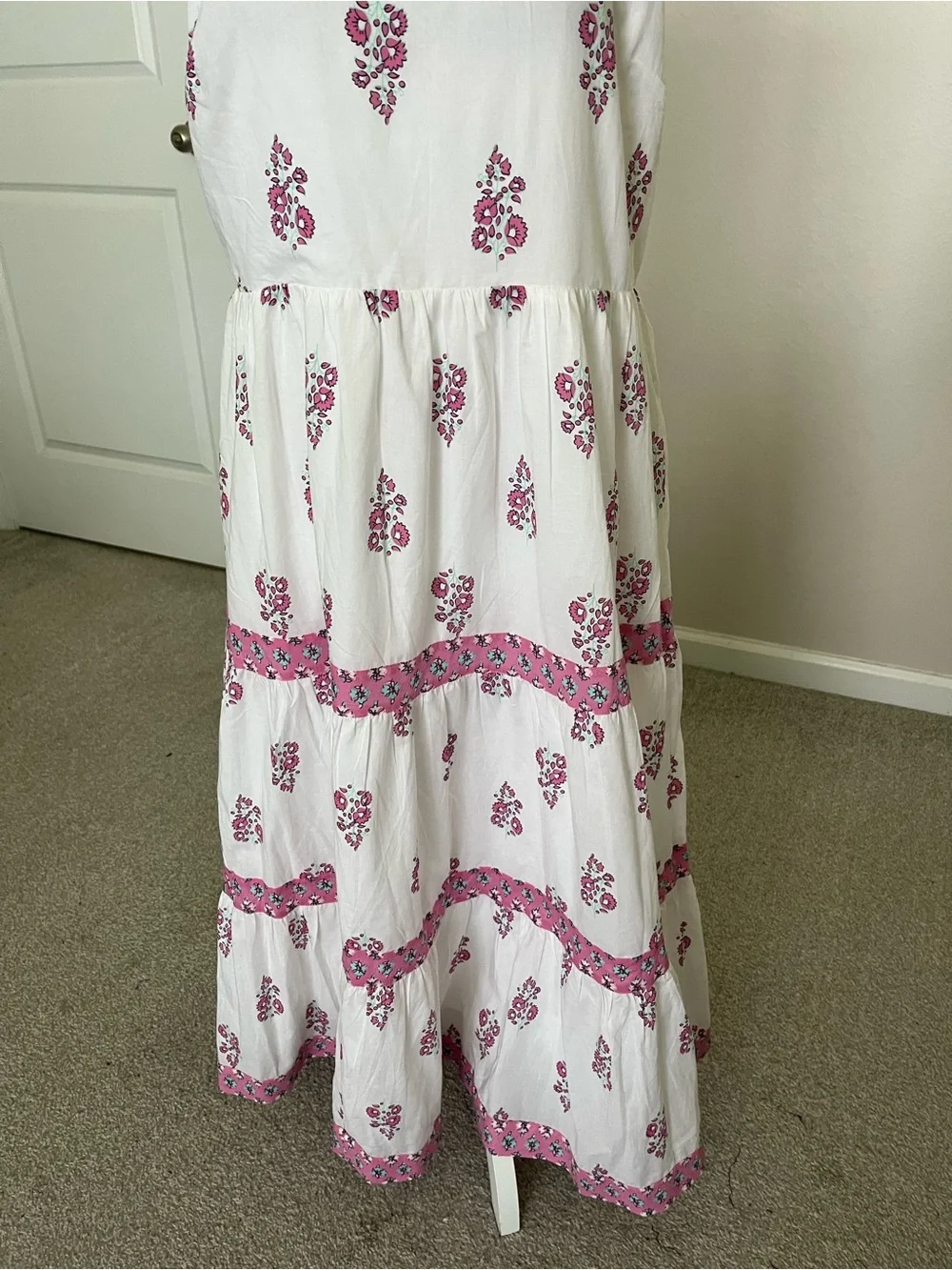NWT J. Crew White Midi Dress with Pink Floral Trim Size 12